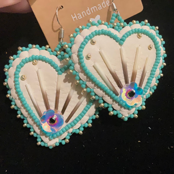Teal heart earrings