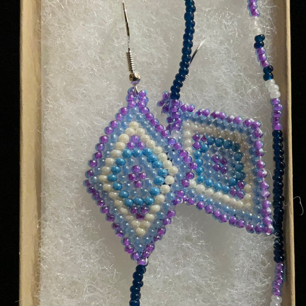 Purple blue Necklace and earring Set