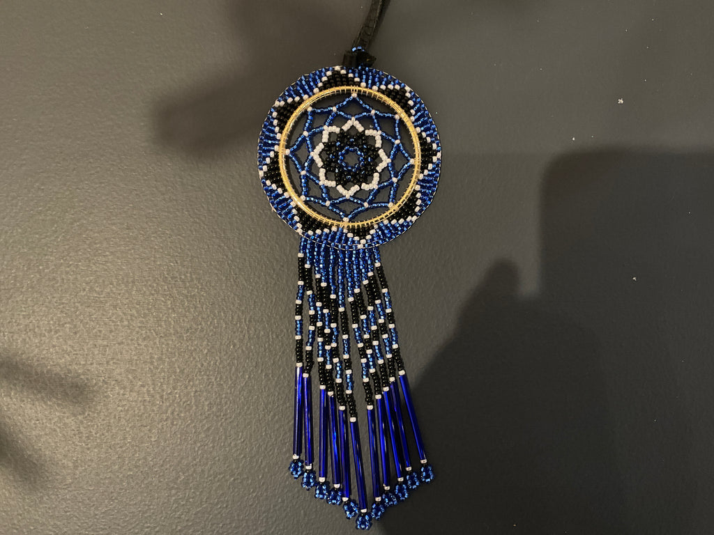 blue, black, white beaded Dream catcher