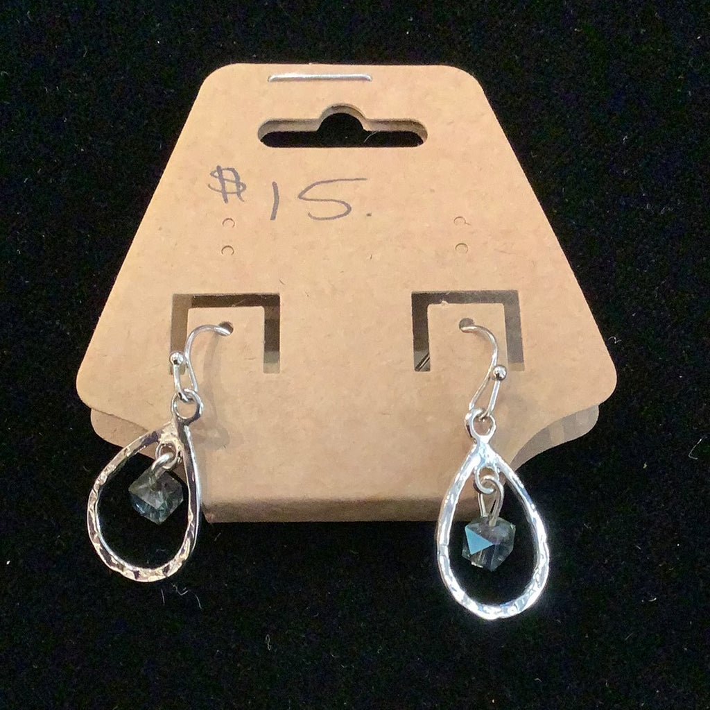 Small silver teardrop earrings w/ blue stone