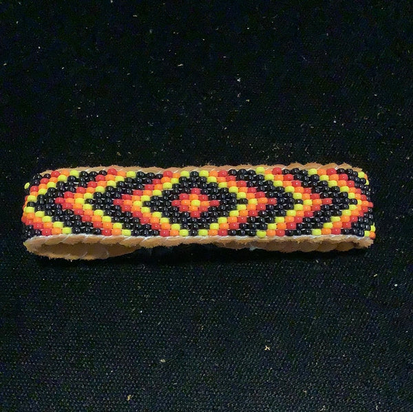 Brick stitch bracelet on leather