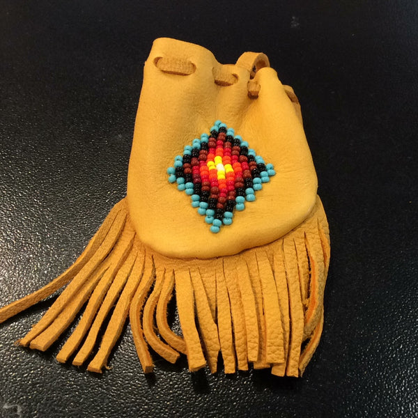 Beaded leather medicine pouch