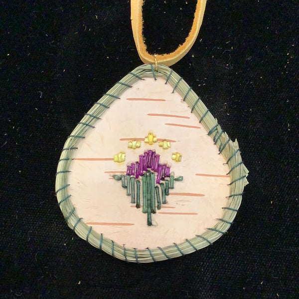 Quill on birchbark pendent