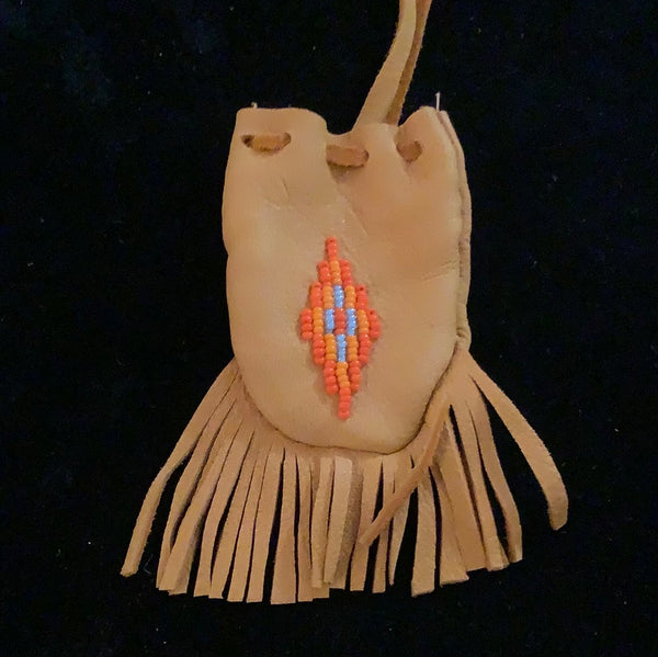 Beaded leather medicine pouch