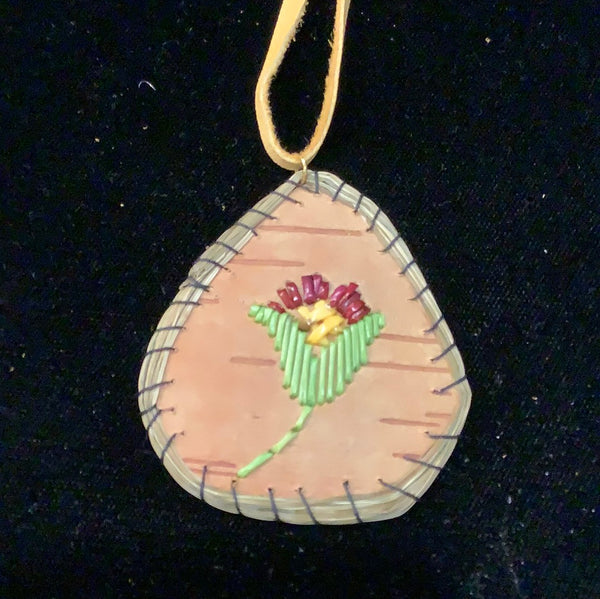 Quill on birchbark pendent