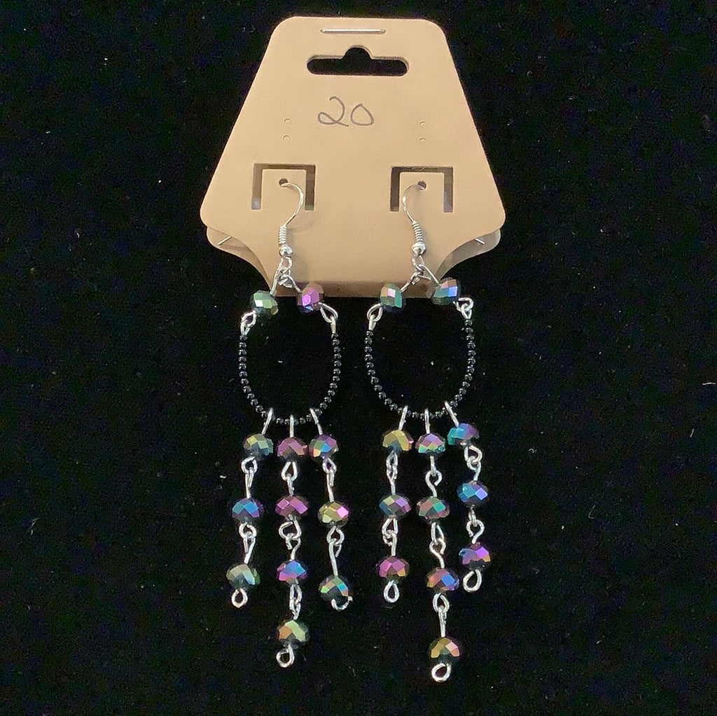 Wire dangle earrings w/ iris gems