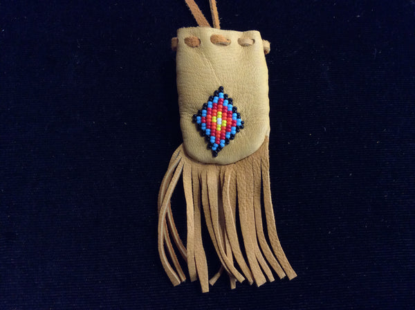 Beaded leather medicine pouch